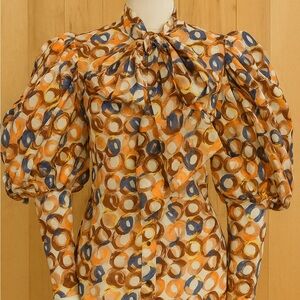 Gracia Brown and Orange Patterned Blouse